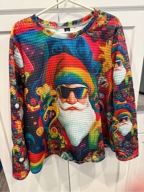 SHEIN Multicolor Rainbow Santa Quilted Kids Sweatshirt